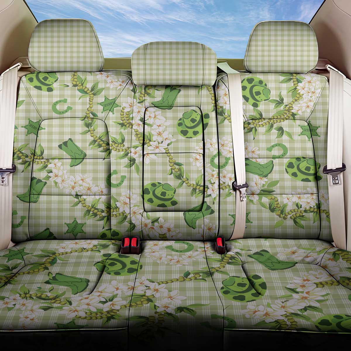 Mokihana Maile Ilima Leis Paniolo Palaka Back Car Seat Cover Hawaiian Omaomo Ala Spirit LT9 One Size Green - Polynesian Pride