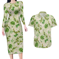 Mokihana Maile Ilima Leis Paniolo Palaka Couples Matching Long Sleeve Bodycon Dress and Hawaiian Shirt Hawaiian Omaomo Ala Spirit LT9 Green - Polynesian Pride