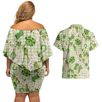 Mokihana Maile Ilima Leis Paniolo Palaka Couples Matching Off Shoulder Short Dress and Hawaiian Shirt Hawaiian Omaomo Ala Spirit LT9 - Polynesian Pride