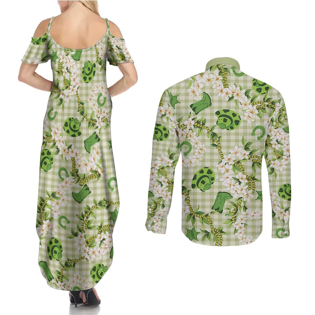 Mokihana Maile Ilima Leis Paniolo Palaka Couples Matching Summer Maxi Dress and Long Sleeve Button Shirt Hawaiian Omaomo Ala Spirit LT9 - Polynesian Pride