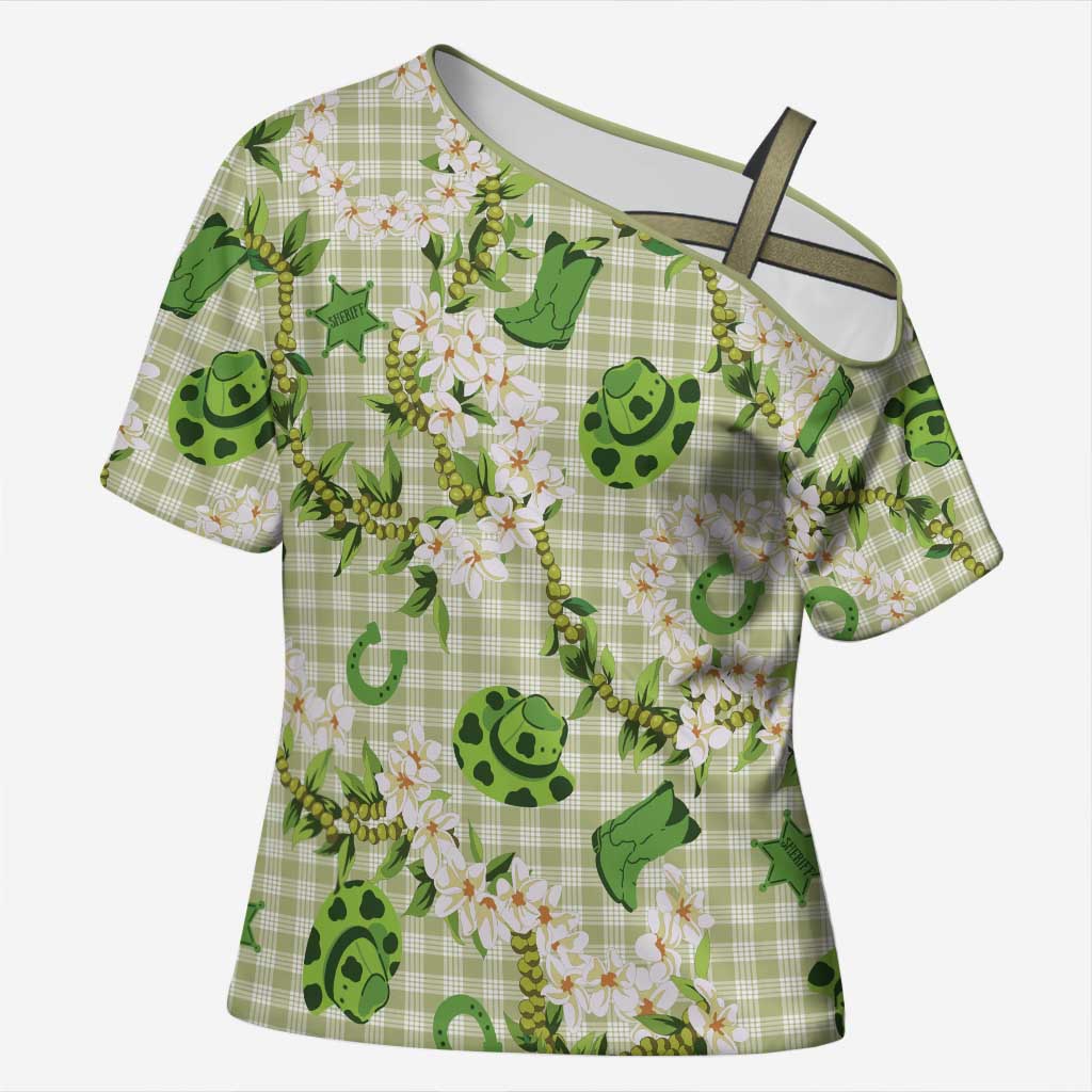 Mokihana Maile Ilima Leis Paniolo Palaka Cross Shoulder Shirt Hawaiian Omaomo Ala Spirit LT9 Female Green - Polynesian Pride