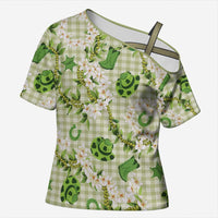 Mokihana Maile Ilima Leis Paniolo Palaka Cross Shoulder Shirt Hawaiian Omaomo Ala Spirit LT9 Female Green - Polynesian Pride