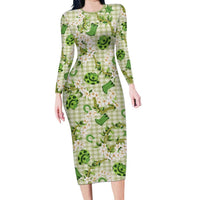 Mokihana Maile Ilima Leis Paniolo Palaka Family Matching Long Sleeve Bodycon Dress and Hawaiian Shirt Hawaiian Omaomo Ala Spirit LT9 Green - Polynesian Pride