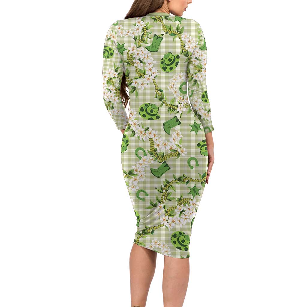 Mokihana Maile Ilima Leis Paniolo Palaka Family Matching Long Sleeve Bodycon Dress and Hawaiian Shirt Hawaiian Omaomo Ala Spirit LT9 - Polynesian Pride