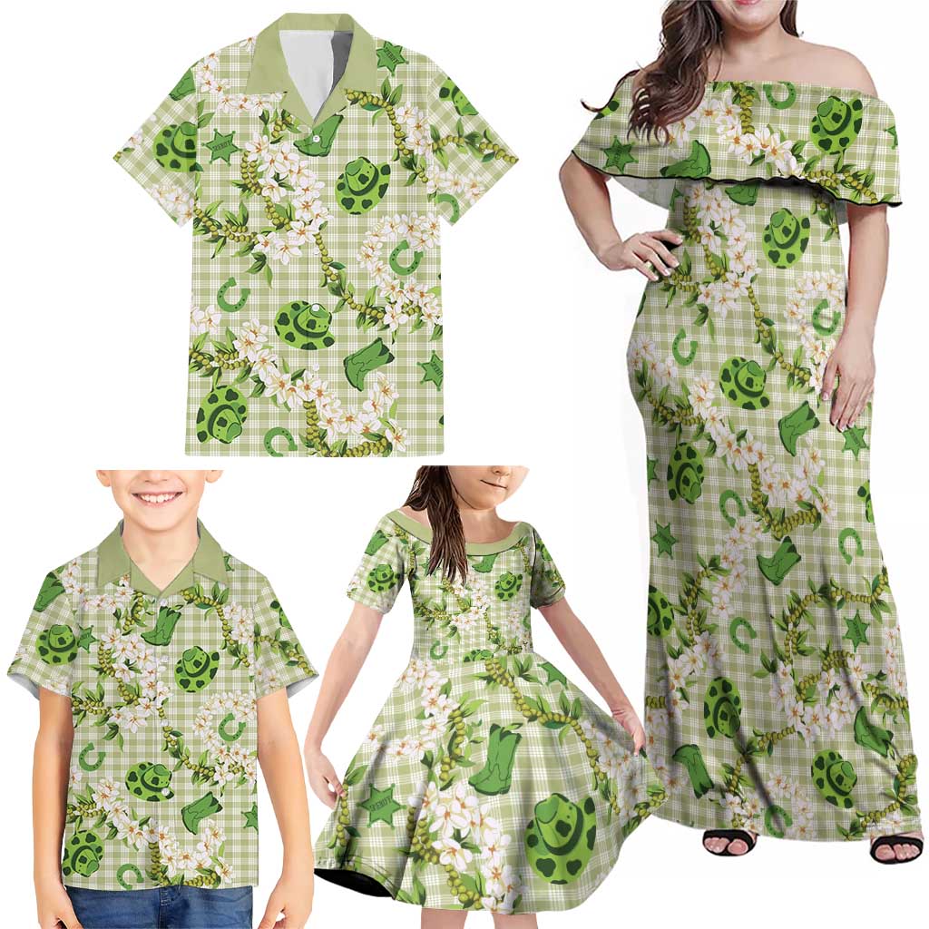 Mokihana Maile Ilima Leis Paniolo Palaka Family Matching Off Shoulder Maxi Dress and Hawaiian Shirt Hawaiian Omaomo Ala Spirit LT9 - Polynesian Pride