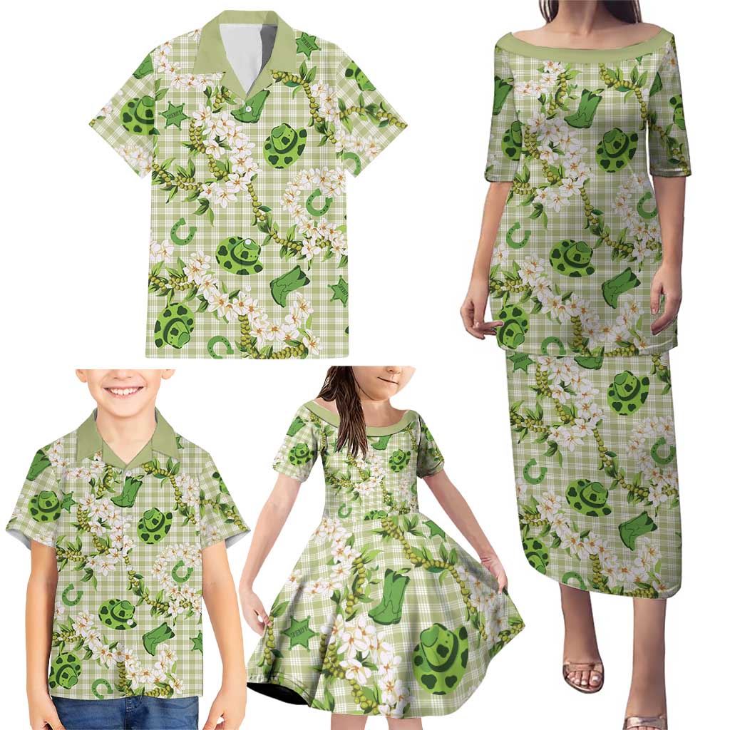 Mokihana Maile Ilima Leis Paniolo Palaka Family Matching Puletasi and Hawaiian Shirt Hawaiian Omaomo Ala Spirit - Polynesian Pride