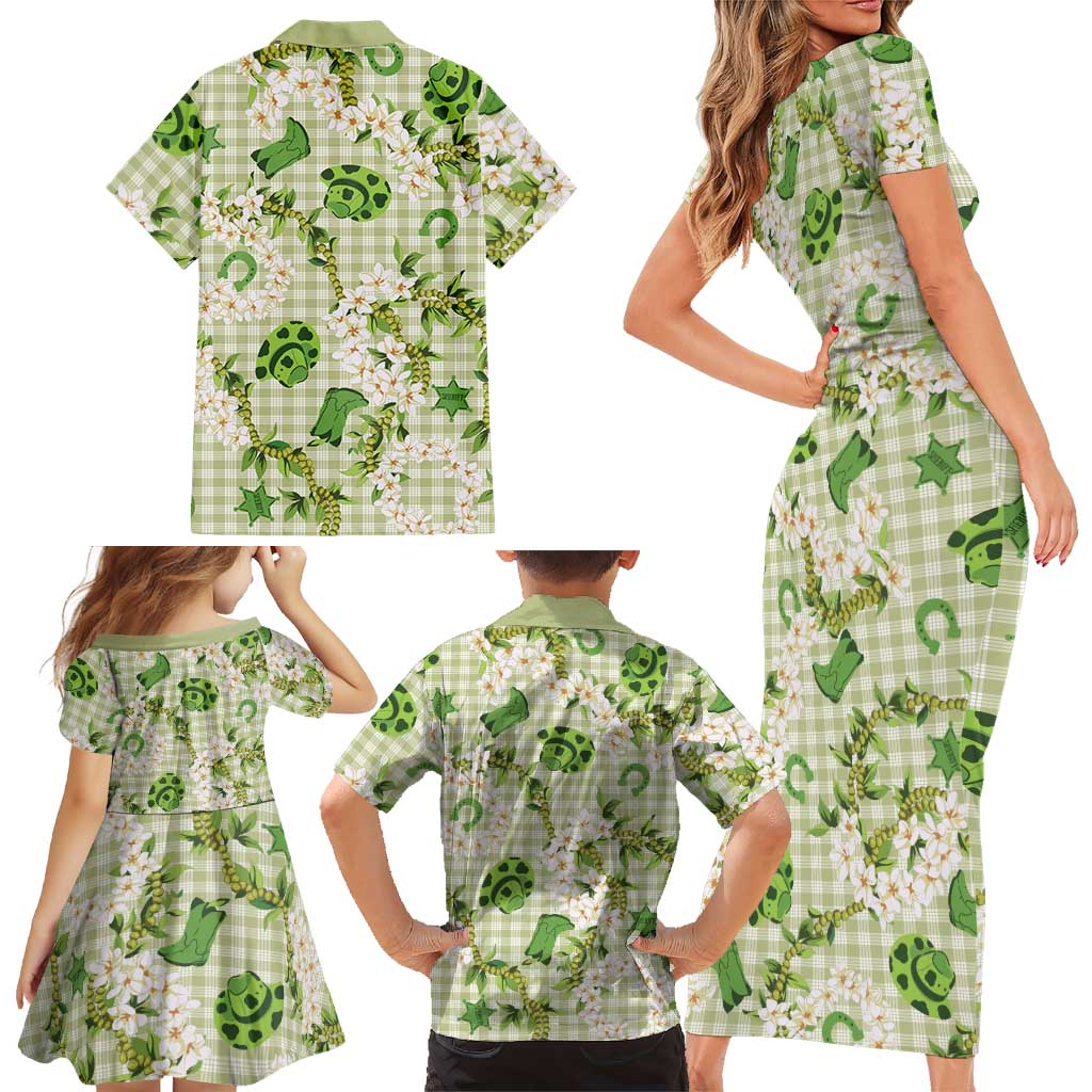 Mokihana Maile Ilima Leis Paniolo Palaka Family Matching Short Sleeve Bodycon Dress and Hawaiian Shirt Hawaiian Omaomo Ala Spirit LT9 - Polynesian Pride
