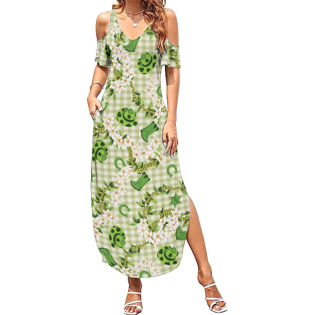 Mokihana Maile Ilima Leis Paniolo Palaka Family Matching Summer Maxi Dress and Hawaiian Shirt Hawaiian Omaomo Ala Spirit LT9 Green - Polynesian Pride