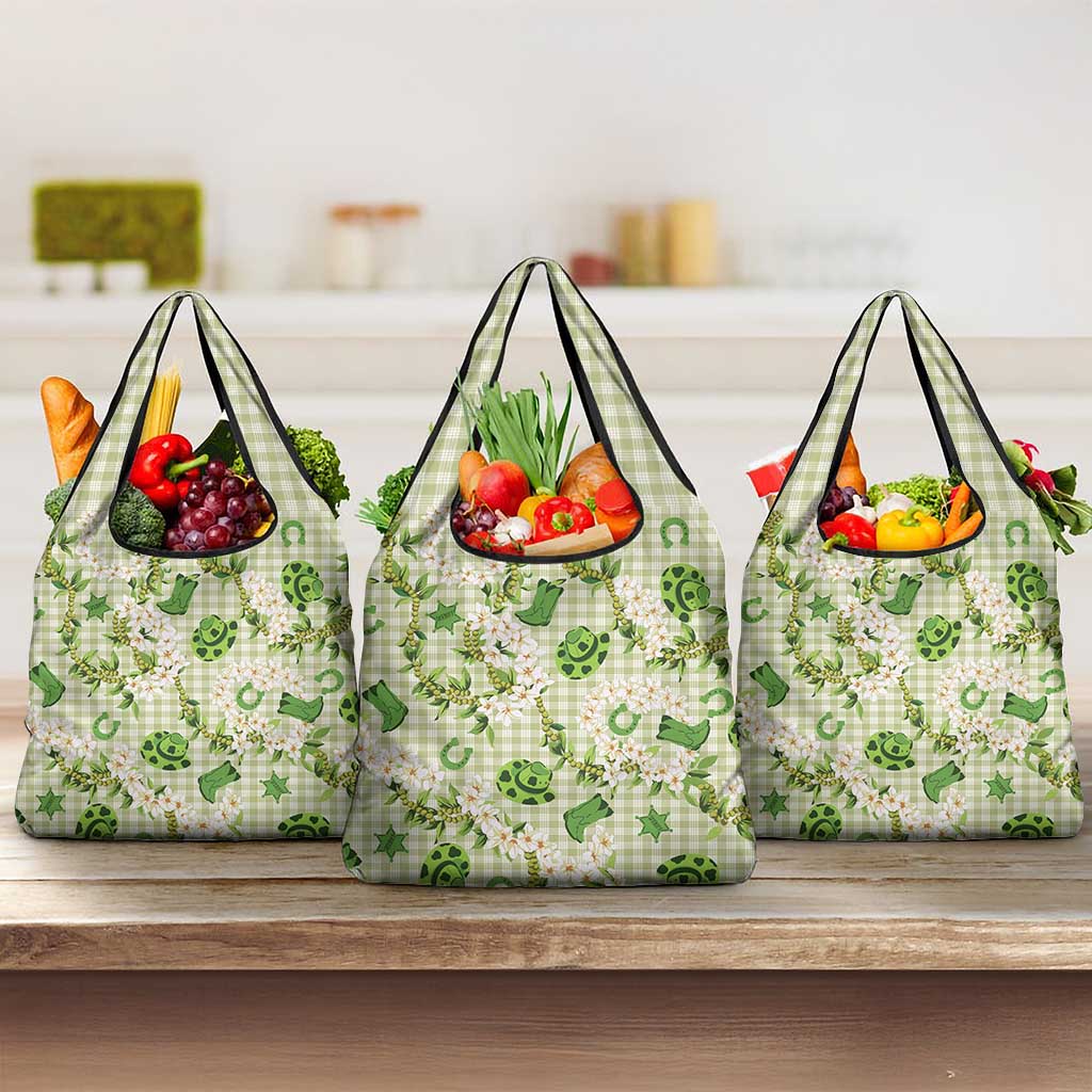 Mokihana Maile Ilima Leis Paniolo Palaka Grocery Bag Hawaiian Omaomo Ala Spirit LT9 3-pack One Size Green - Polynesian Pride