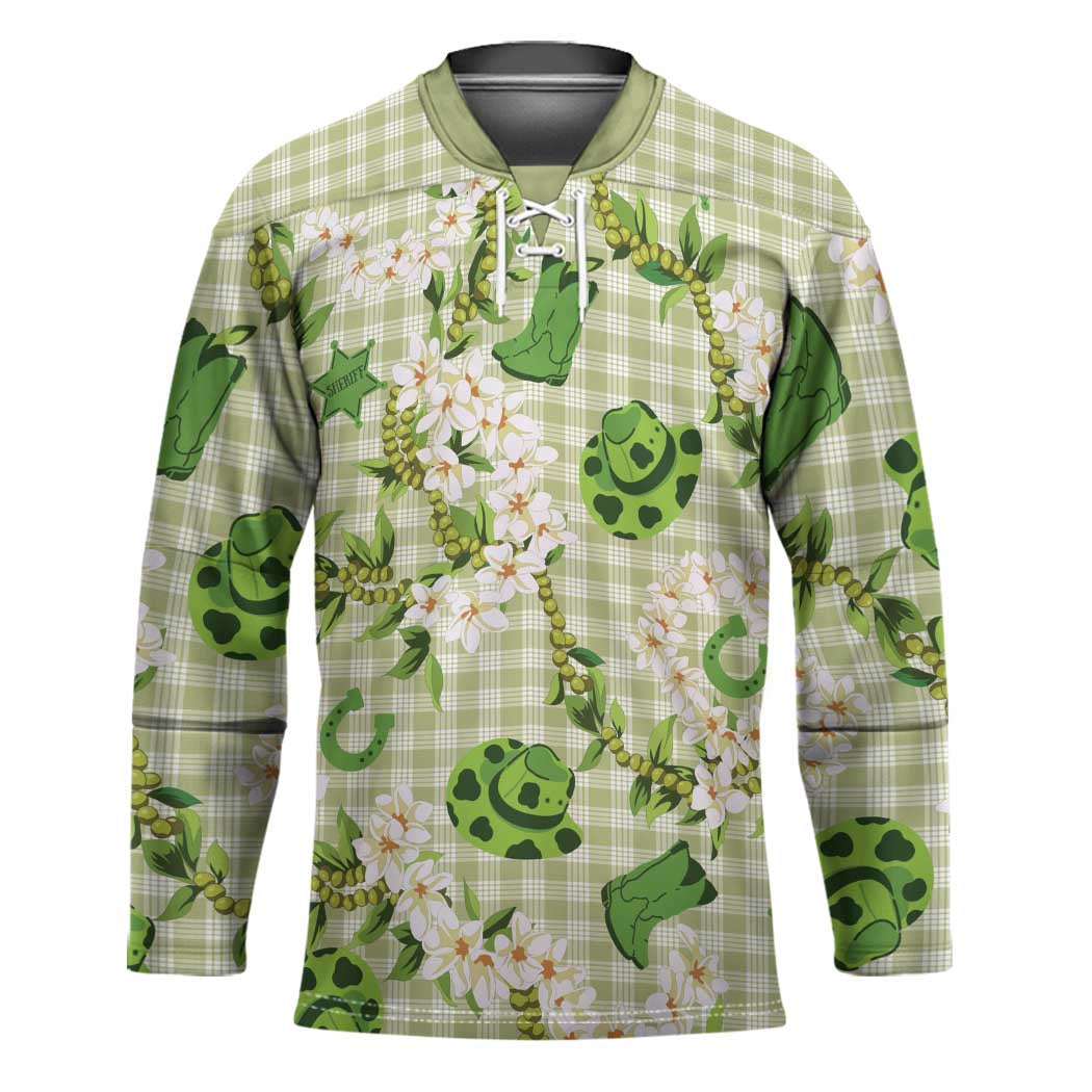 Mokihana Maile Ilima Leis Paniolo Palaka Hockey Jersey Hawaiian Omaomo Ala Spirit LT9 Unisex Green - Polynesian Pride