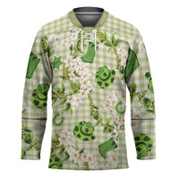 Mokihana Maile Ilima Leis Paniolo Palaka Hockey Jersey Hawaiian Omaomo Ala Spirit LT9 Unisex Green - Polynesian Pride