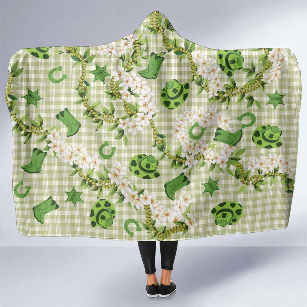 Mokihana Maile Ilima Leis Paniolo Palaka Hooded Blanket Hawaiian Omaomo Ala Spirit LT9 One Size Green - Polynesian Pride