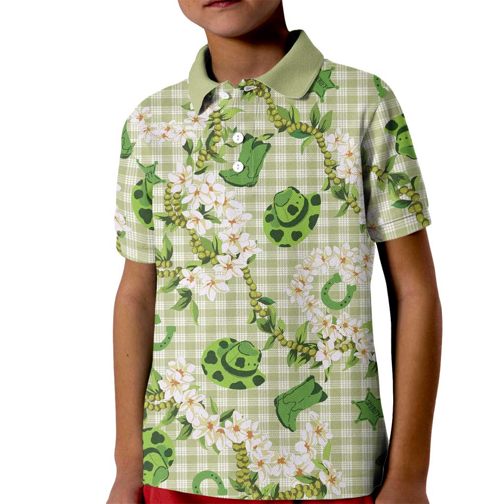 Mokihana Maile Ilima Leis Paniolo Palaka Kid Polo Shirt Hawaiian Omaomo Ala Spirit LT9 Kid Green - Polynesian Pride