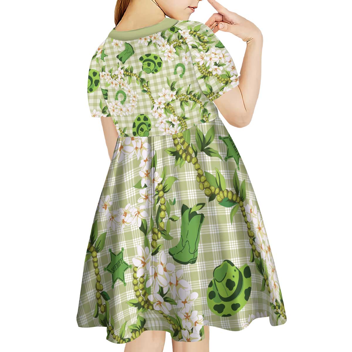 Mokihana Maile Ilima Leis Paniolo Palaka Kid Short Sleeve Dress Hawaiian Omaomo Ala Spirit LT9 - Polynesian Pride