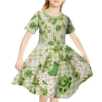 Mokihana Maile Ilima Leis Paniolo Palaka Kid Short Sleeve Dress Hawaiian Omaomo Ala Spirit LT9 - Polynesian Pride