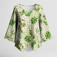 Mokihana Maile Ilima Leis Paniolo Palaka Kimono Sleeve Blouse Hawaiian Omaomo Ala Spirit LT9 Female Green - Polynesian Pride
