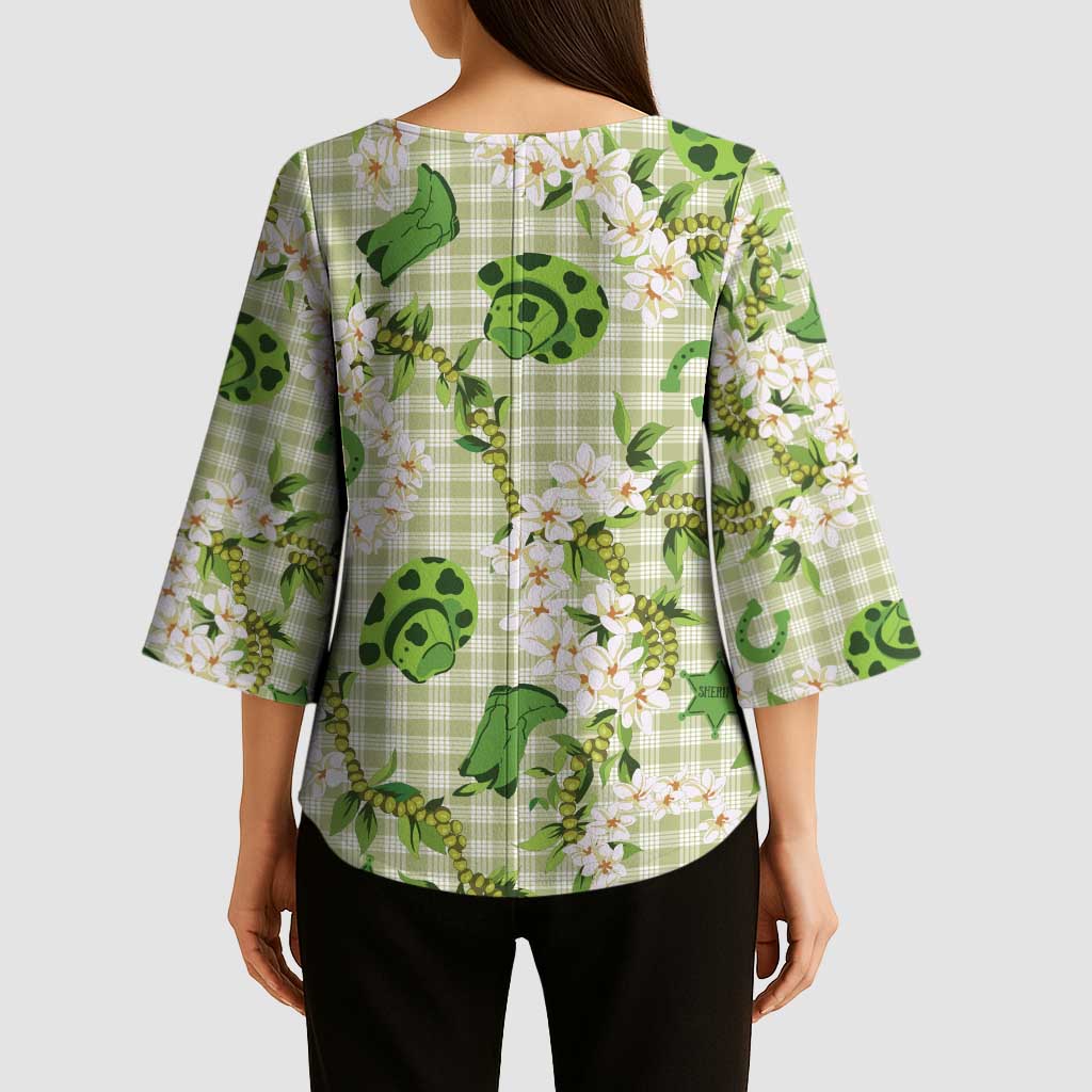 Mokihana Maile Ilima Leis Paniolo Palaka Kimono Sleeve Blouse Hawaiian Omaomo Ala Spirit LT9 - Polynesian Pride