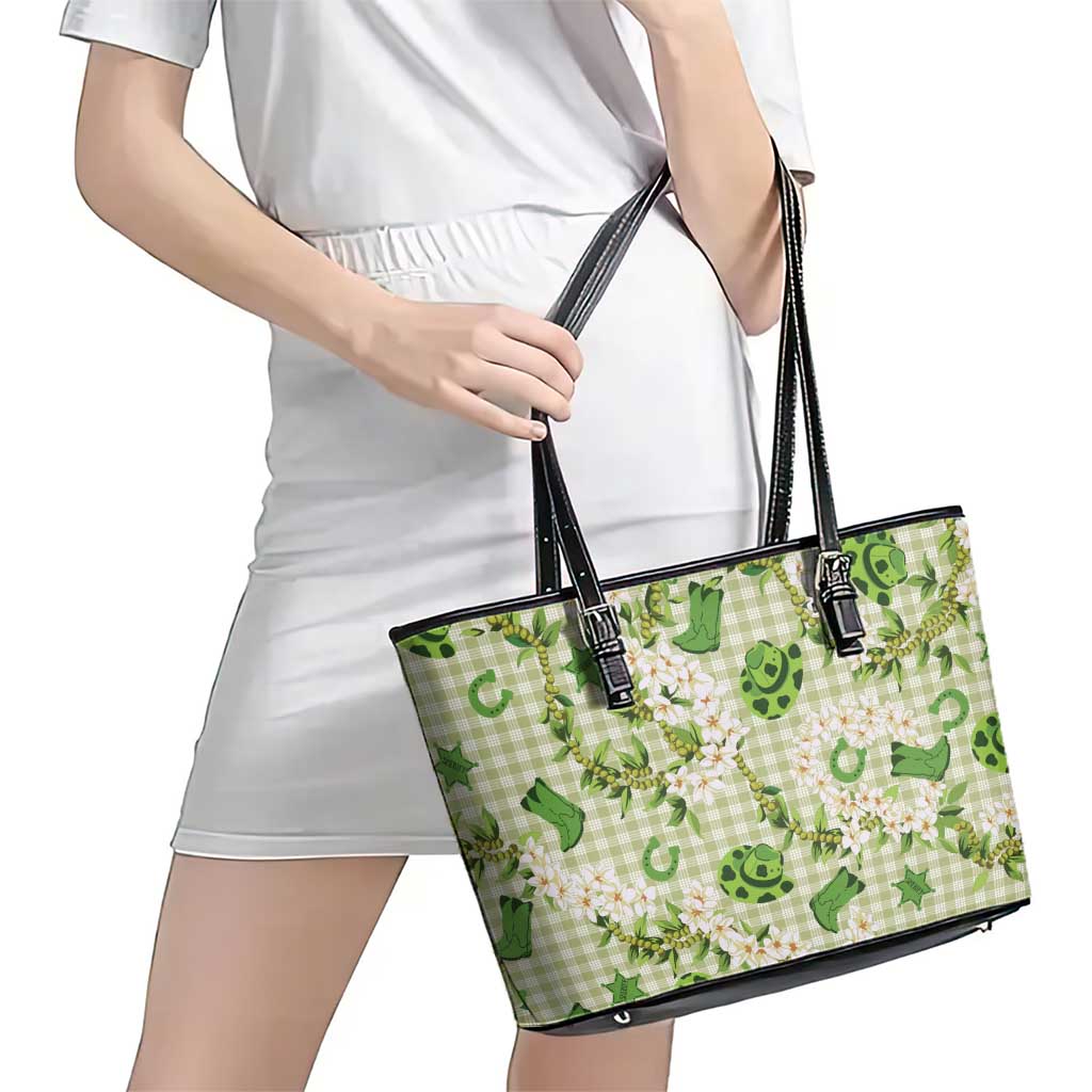 Mokihana Maile Ilima Leis Paniolo Palaka Leather Tote Bag Hawaiian Omaomo Ala Spirit LT9 - Polynesian Pride
