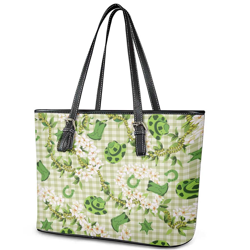 Mokihana Maile Ilima Leis Paniolo Palaka Leather Tote Bag Hawaiian Omaomo Ala Spirit LT9 - Polynesian Pride