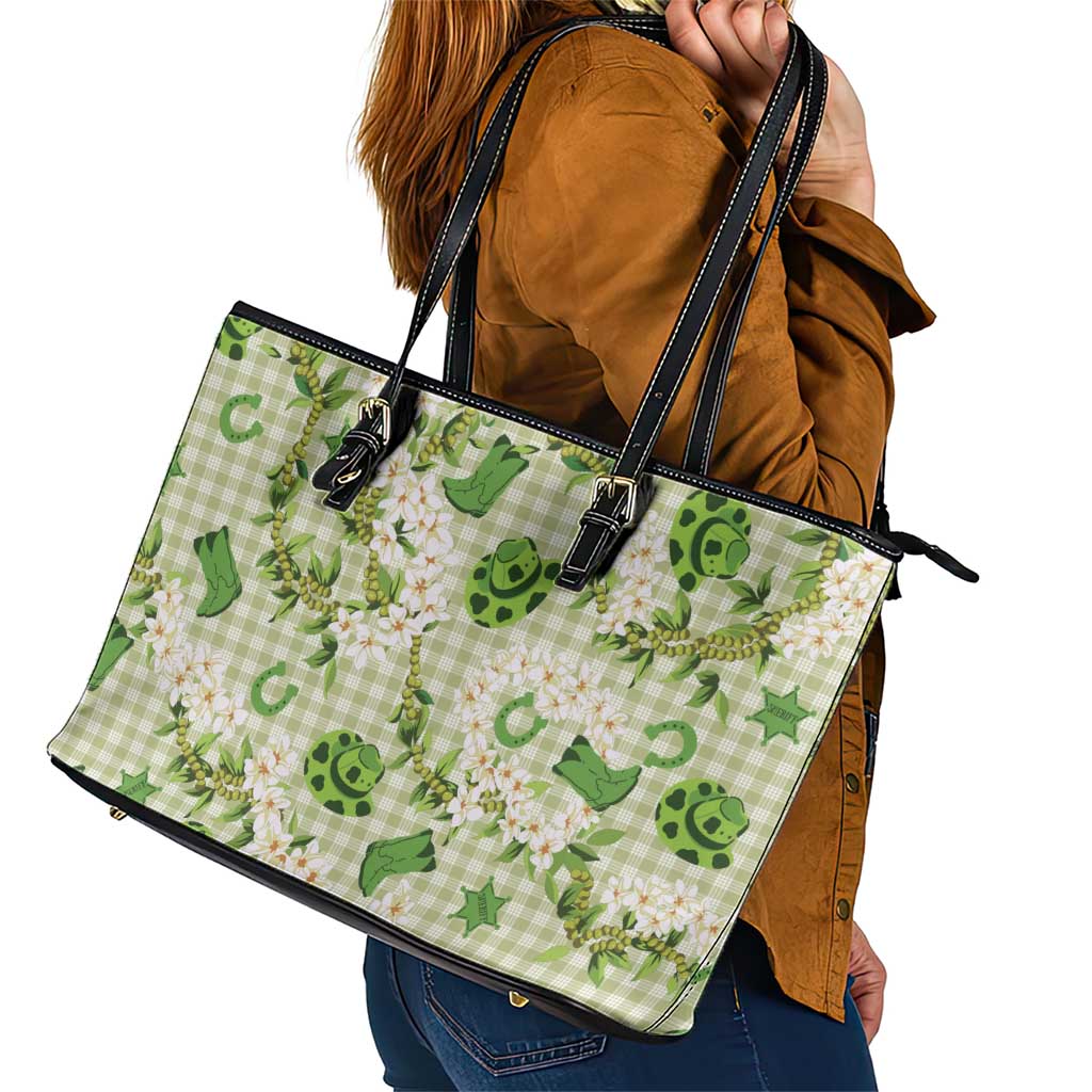 Mokihana Maile Ilima Leis Paniolo Palaka Leather Tote Bag Hawaiian Omaomo Ala Spirit LT9 - Polynesian Pride