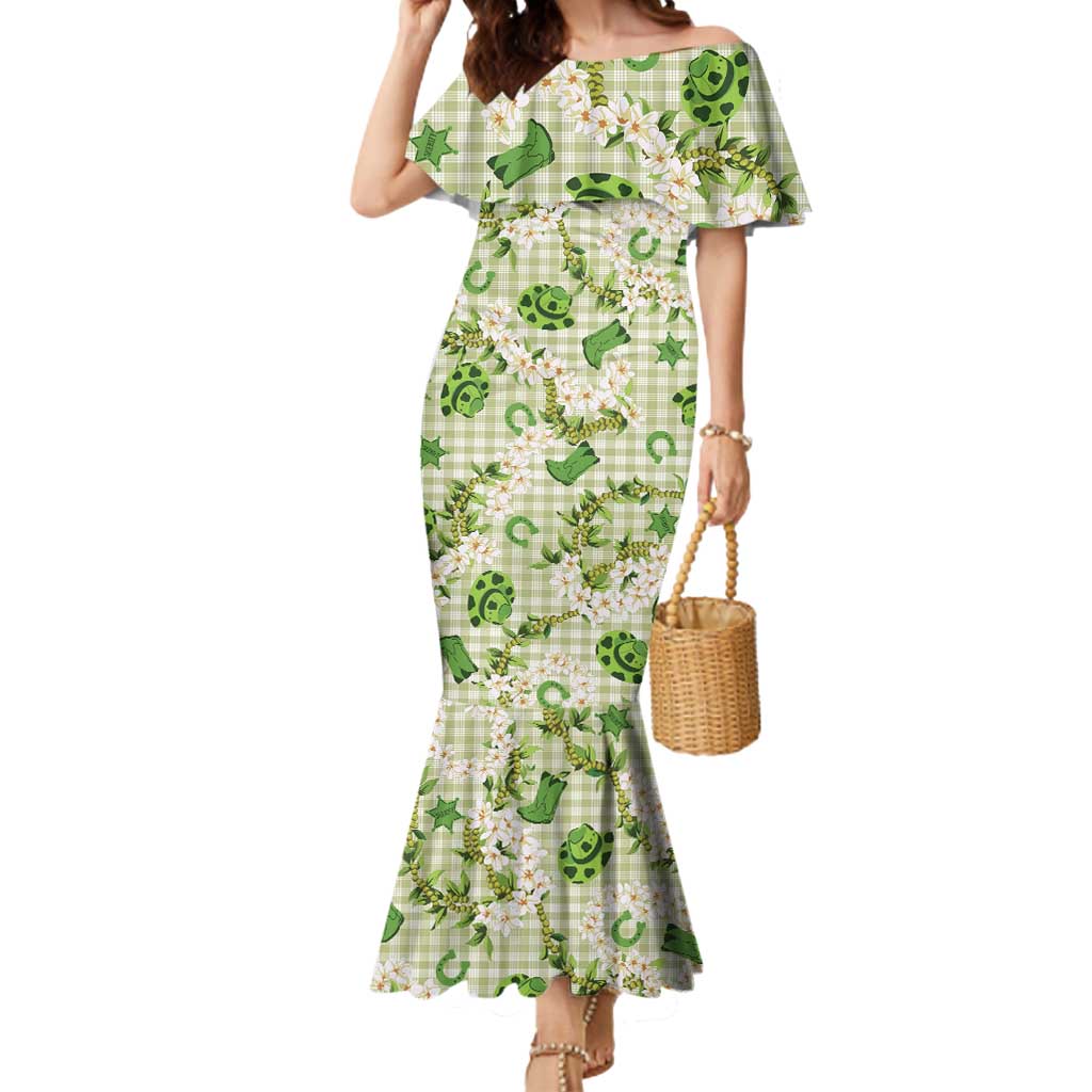 Mokihana Maile Ilima Leis Paniolo Palaka Mermaid Dress Hawaiian Omaomo Ala Spirit LT9 Women Green - Polynesian Pride