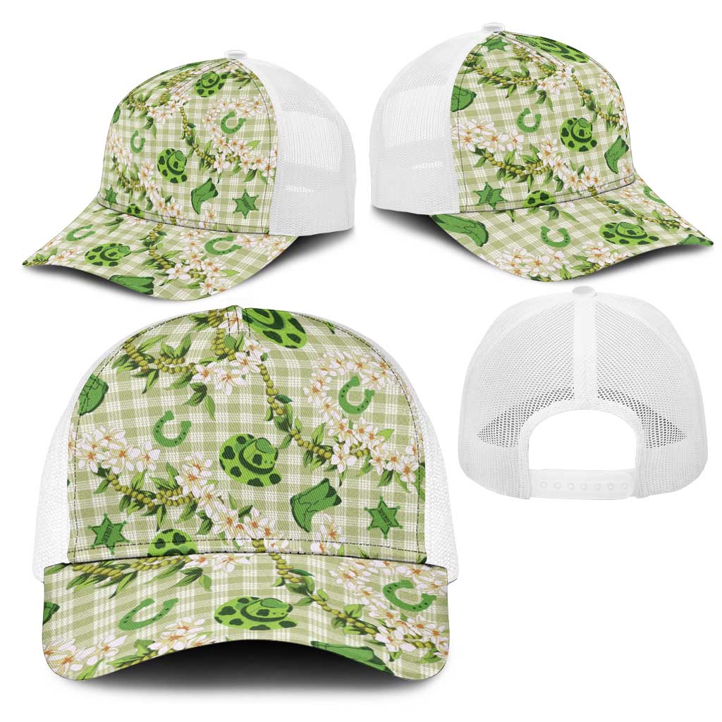 Mokihana Maile Ilima Leis Paniolo Palaka Mesh Trucker Cap Hawaiian Omaomo Ala Spirit - Polynesian Pride