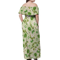 Mokihana Maile Ilima Leis Paniolo Palaka Off Shoulder Maxi Dress Hawaiian Omaomo Ala Spirit LT9 - Polynesian Pride