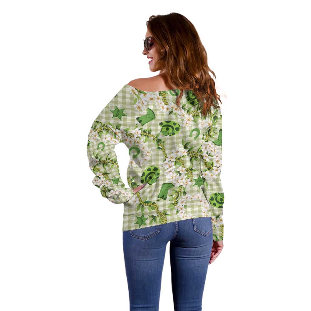 Mokihana Maile Ilima Leis Paniolo Palaka Off Shoulder Sweater Hawaiian Omaomo Ala Spirit LT9 - Polynesian Pride