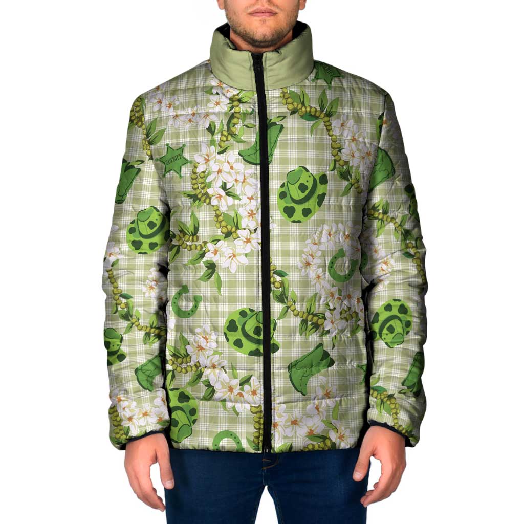Mokihana Maile Ilima Leis Paniolo Palaka Padded Jacket Hawaiian Omaomo Ala Spirit LT9 Men Green - Polynesian Pride