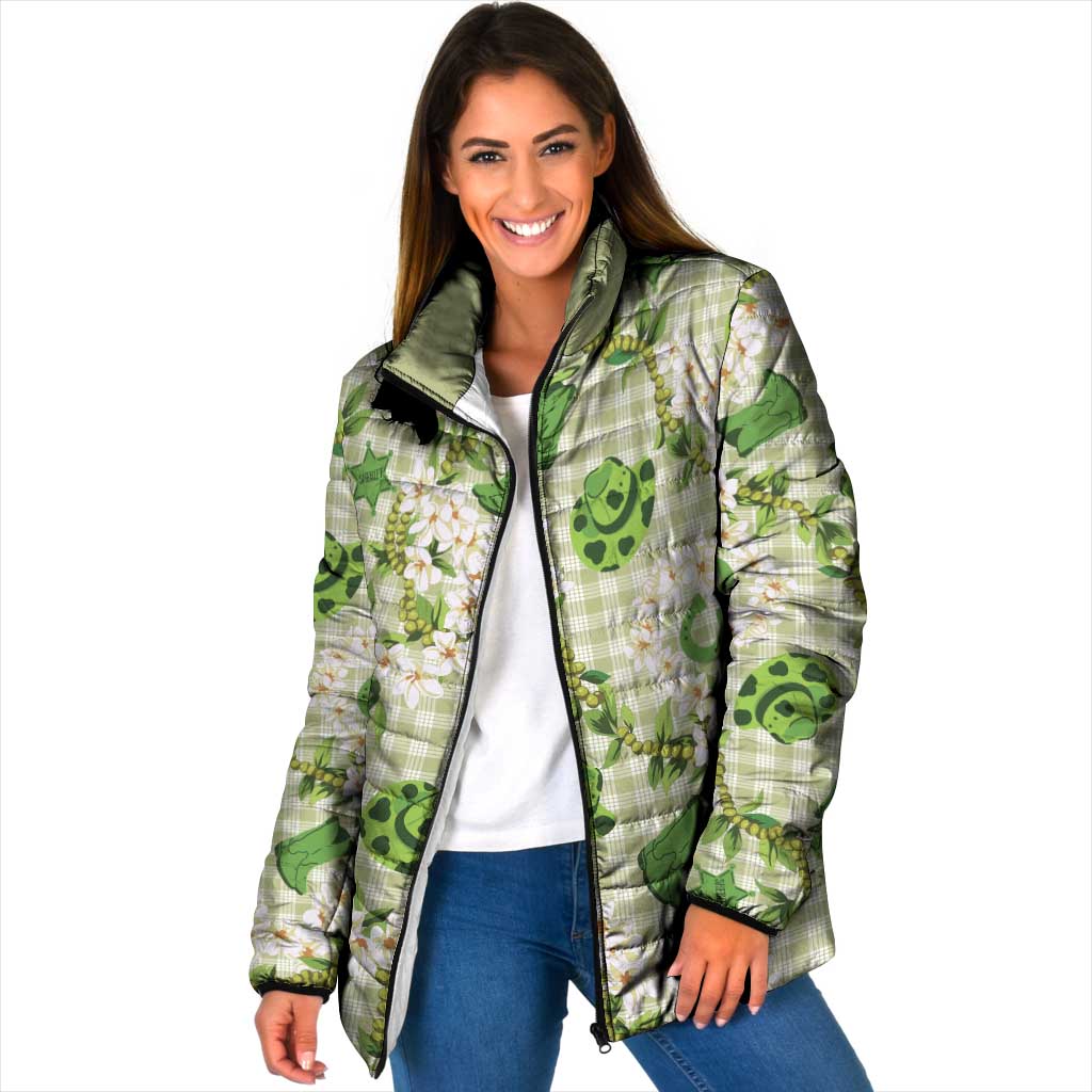 Mokihana Maile Ilima Leis Paniolo Palaka Padded Jacket Hawaiian Omaomo Ala Spirit LT9 Women Green - Polynesian Pride