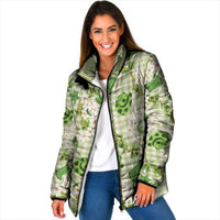 Mokihana Maile Ilima Leis Paniolo Palaka Padded Jacket Hawaiian Omaomo Ala Spirit LT9 Women Green - Polynesian Pride