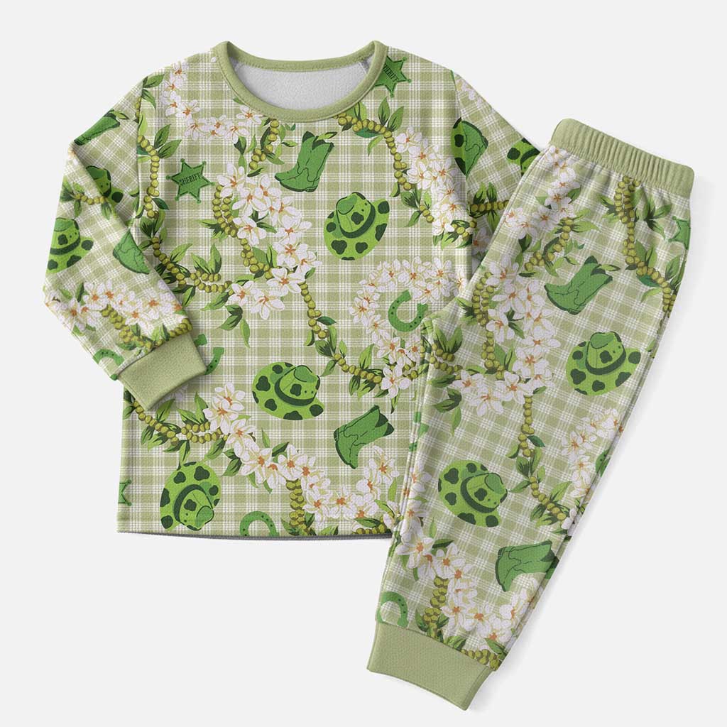 Mokihana Maile Ilima Leis Paniolo Palaka Christmas Pajama Set Hawaiian Omaomo Ala Spirit LT9 Men Green - Polynesian Pride