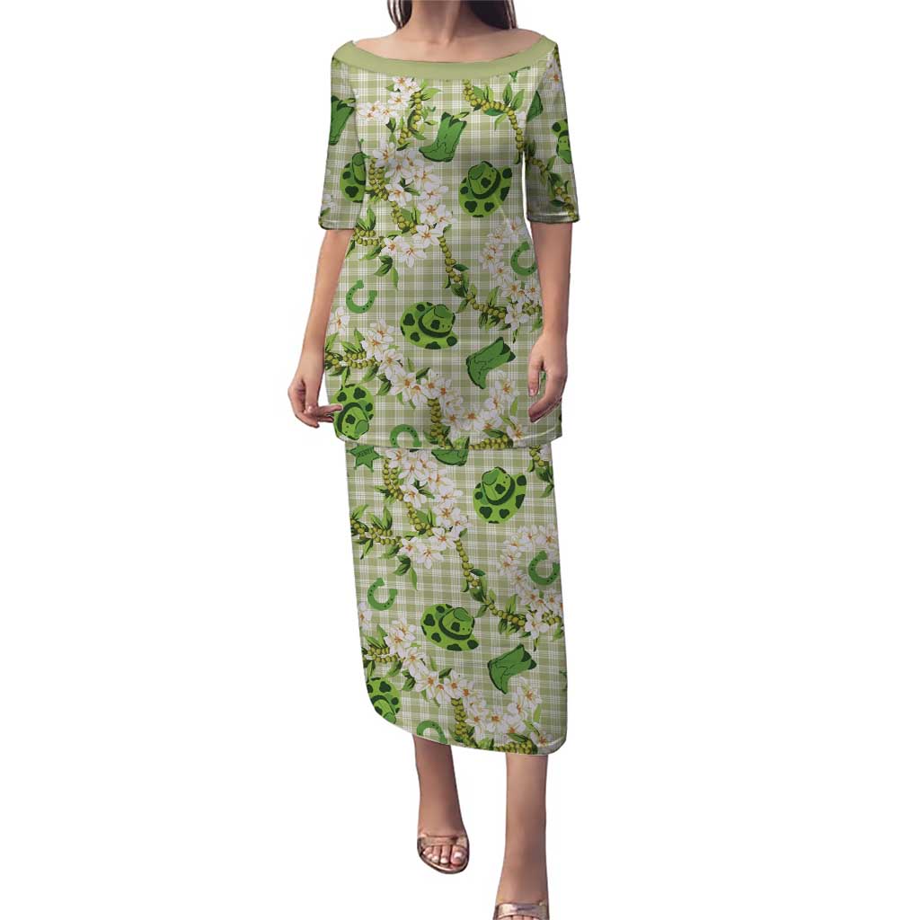 Mokihana Maile Ilima Leis Paniolo Palaka Puletasi Hawaiian Omaomo Ala Spirit LT9 Long Dress Green - Polynesian Pride