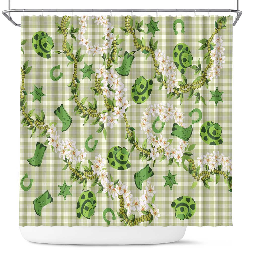 Mokihana Maile Ilima Leis Paniolo Palaka Shower Curtain Hawaiian Omaomo Ala Spirit LT9 Green - Polynesian Pride