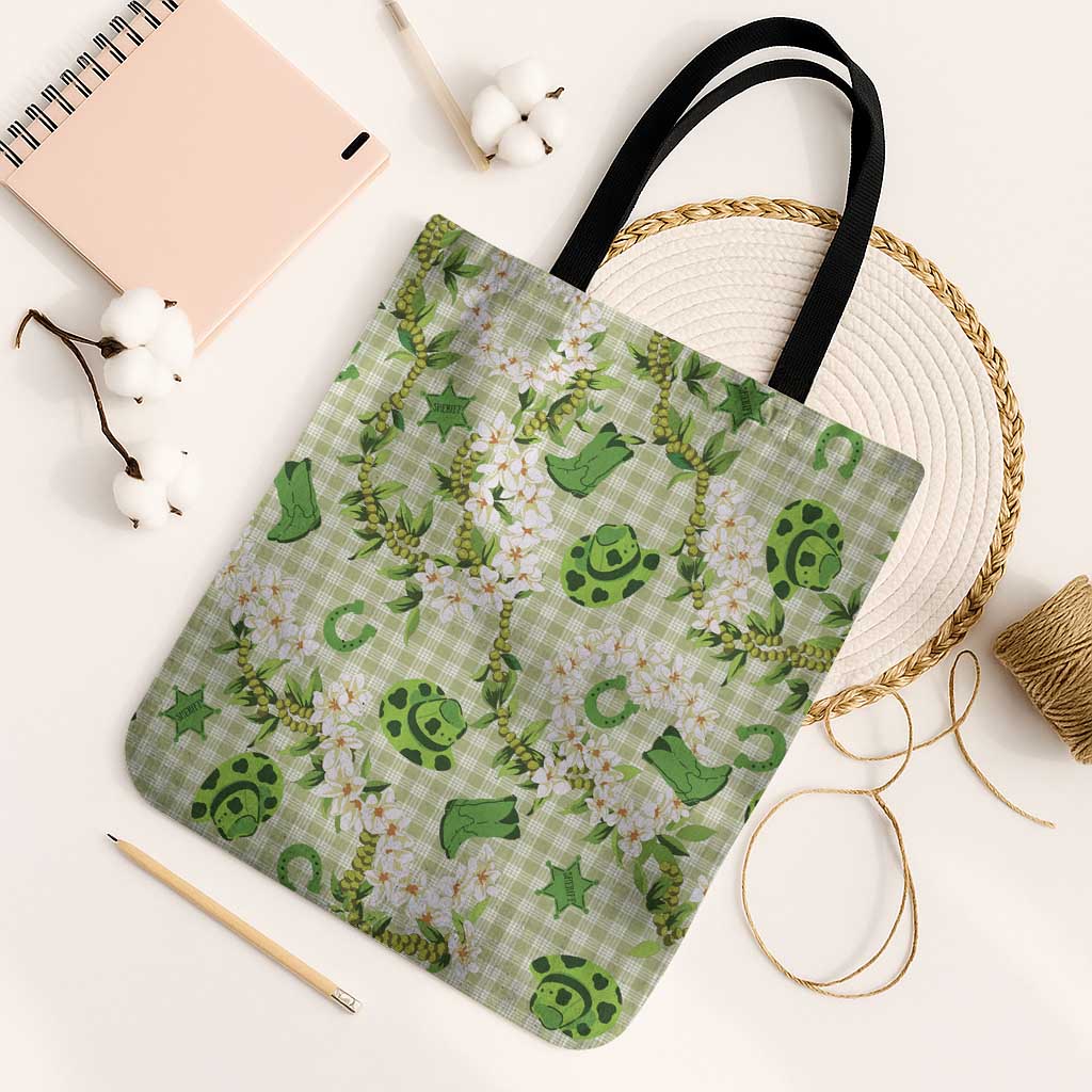 Mokihana Maile Ilima Leis Paniolo Palaka Tote Bag Hawaiian Omaomo Ala Spirit LT9 Black Strap One Size Green - Polynesian Pride