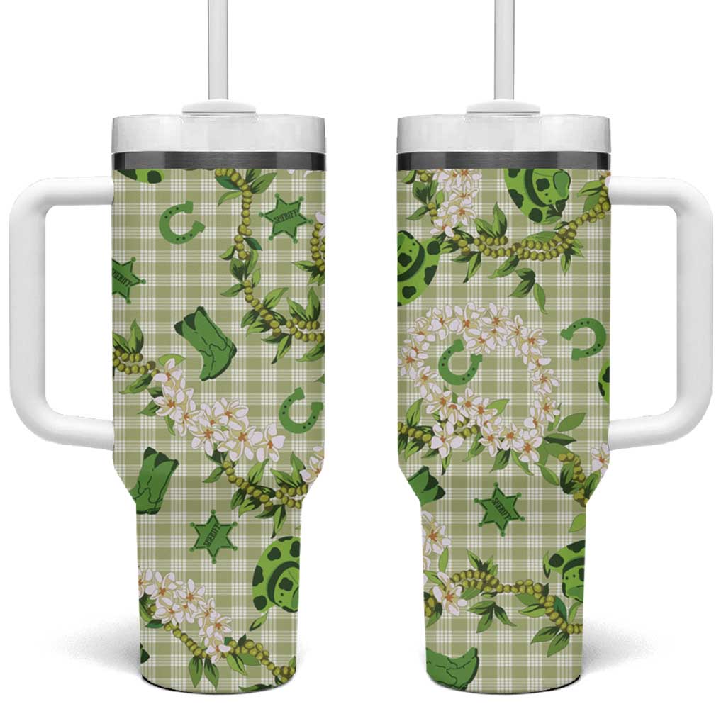 Mokihana Maile Ilima Leis Paniolo Palaka Tumbler With Handle Hawaiian Omaomo Ala Spirit LT9 One Size: 40 oz Green - Polynesian Pride