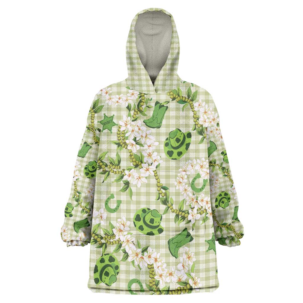 Mokihana Maile Ilima Leis Paniolo Palaka Wearable Blanket Hoodie Hawaiian Omaomo Ala Spirit LT9 One Size Green - Polynesian Pride