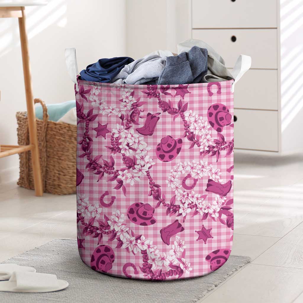 Mokihana Maile Ilima Leis Paniolo Palaka Laundry Basket Hawaiian Omaomo Ulaula Spirit LT9 Pink - Polynesian Pride