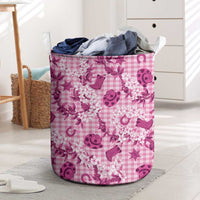 Mokihana Maile Ilima Leis Paniolo Palaka Laundry Basket Hawaiian Omaomo Ulaula Spirit LT9 Pink - Polynesian Pride