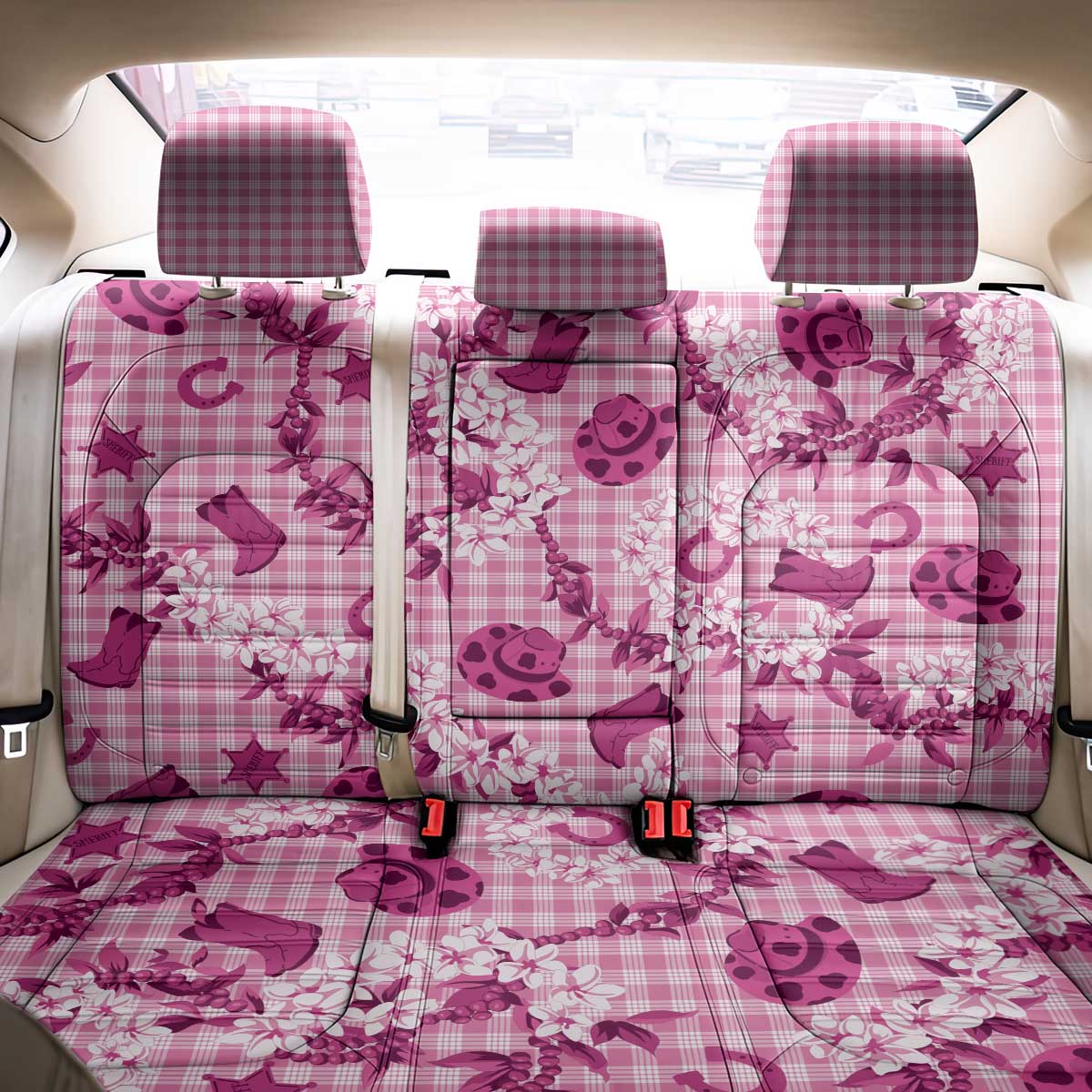 Mokihana Maile Ilima Leis Paniolo Palaka Back Car Seat Cover Hawaiian Omaomo Ulaula Spirit LT9 - Polynesian Pride