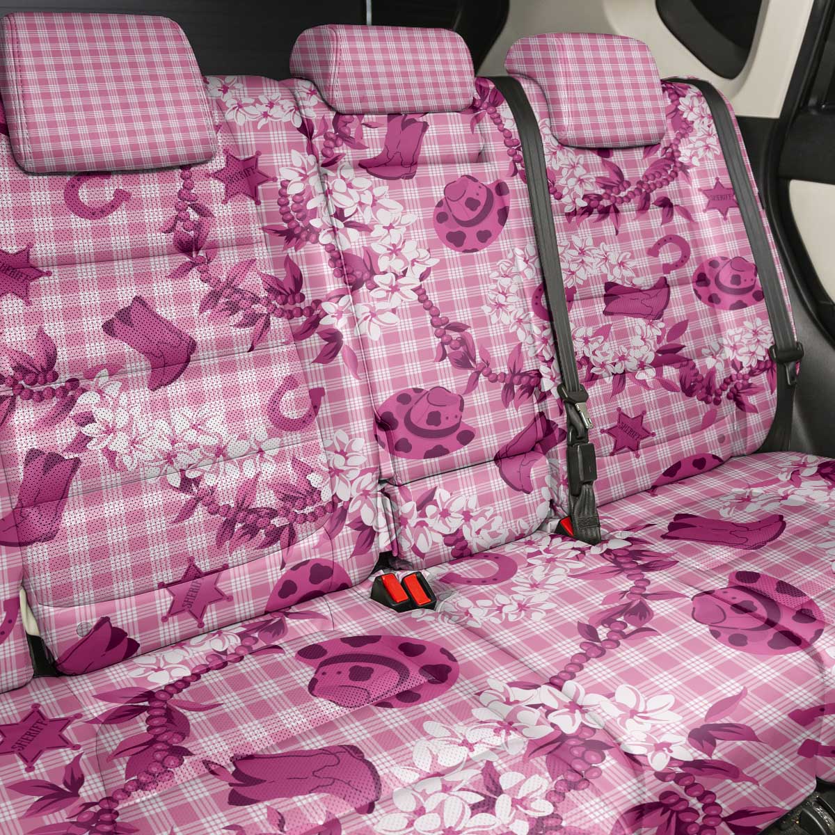 Mokihana Maile Ilima Leis Paniolo Palaka Back Car Seat Cover Hawaiian Omaomo Ulaula Spirit LT9 - Polynesian Pride
