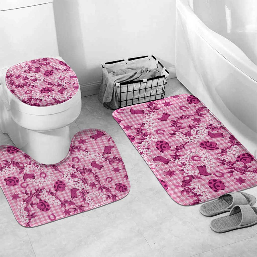 Mokihana Maile Ilima Leis Paniolo Palaka Bathroom Set Hawaiian Omaomo Ulaula Spirit LT9 Mat Set Only (3 pcs) One Size Pink - Polynesian Pride