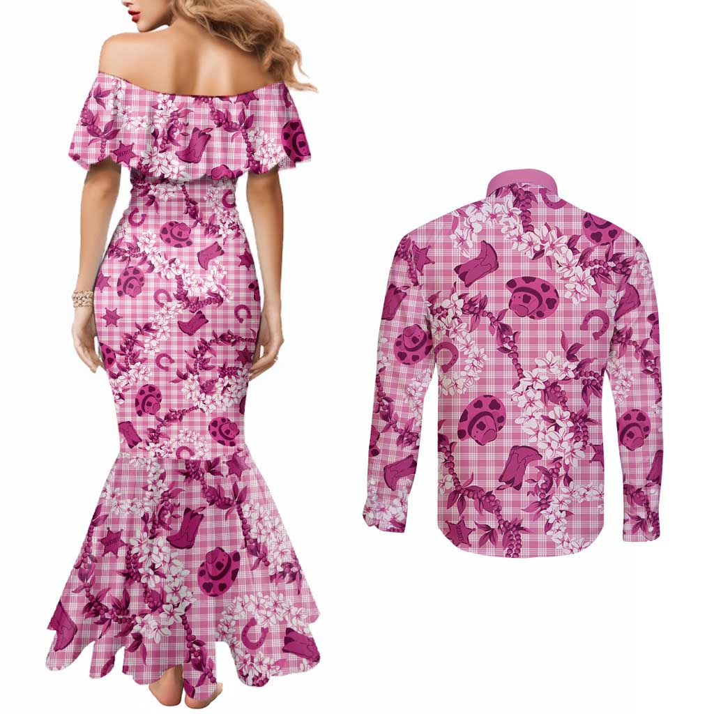 Mokihana Maile Ilima Leis Paniolo Palaka Couples Matching Mermaid Dress and Long Sleeve Button Shirt Hawaiian Omaomo Ulaula Spirit LT9 - Polynesian Pride