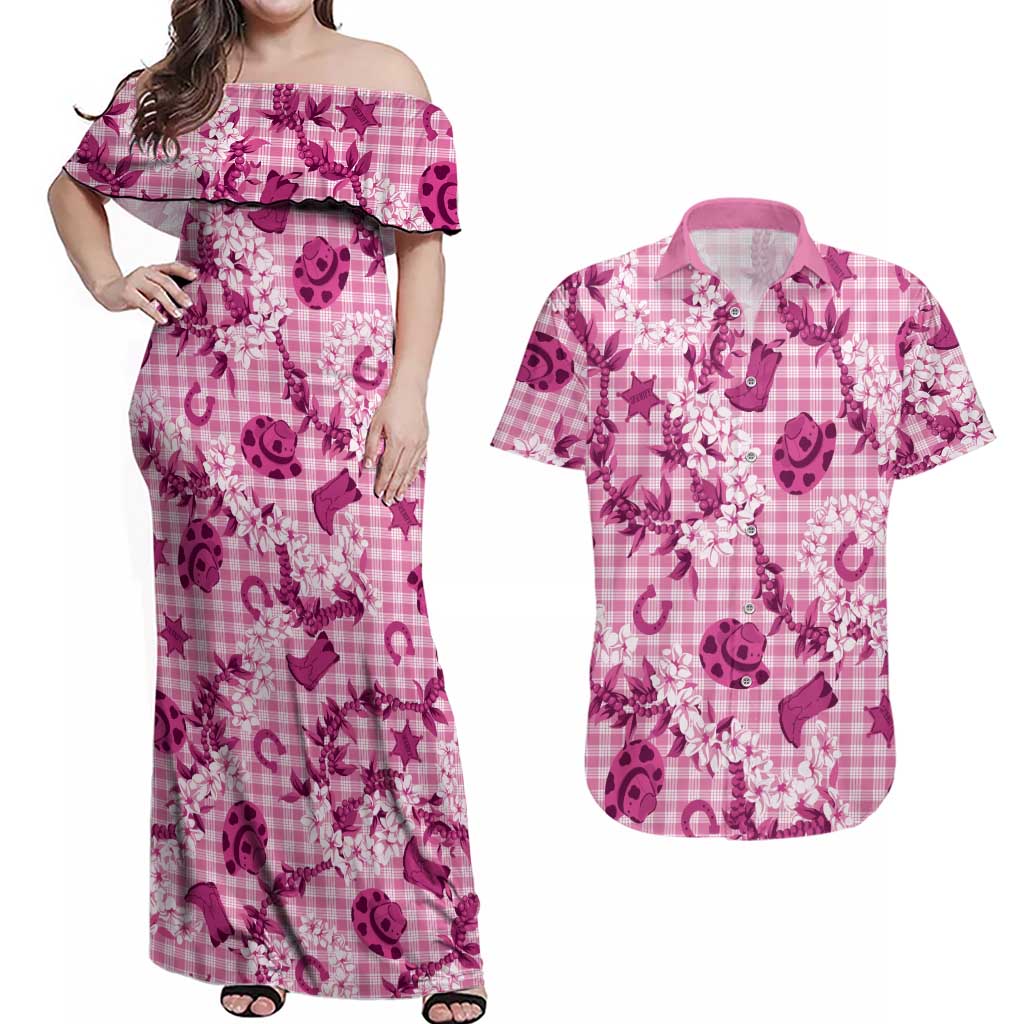 Mokihana Maile Ilima Leis Paniolo Palaka Couples Matching Off Shoulder Maxi Dress and Hawaiian Shirt Hawaiian Omaomo Ulaula Spirit - Polynesian Pride
