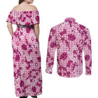 Mokihana Maile Ilima Leis Paniolo Palaka Couples Matching Off Shoulder Maxi Dress and Long Sleeve Button Shirt Hawaiian Omaomo Ulaula Spirit LT9 - Polynesian Pride