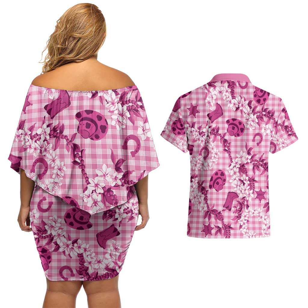 Mokihana Maile Ilima Leis Paniolo Palaka Couples Matching Off Shoulder Short Dress and Hawaiian Shirt Hawaiian Omaomo Ulaula Spirit LT9 - Polynesian Pride
