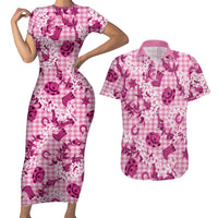 Mokihana Maile Ilima Leis Paniolo Palaka Couples Matching Short Sleeve Bodycon Dress and Hawaiian Shirt Hawaiian Omaomo Ulaula Spirit LT9 Pink - Polynesian Pride