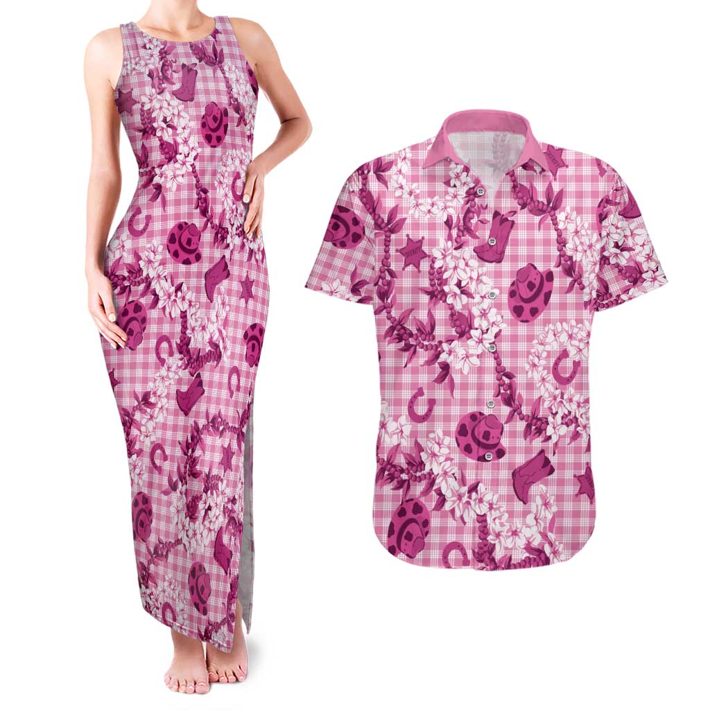 Mokihana Maile Ilima Leis Paniolo Palaka Couples Matching Tank Maxi Dress and Hawaiian Shirt Hawaiian Omaomo Ulaula Spirit LT9 Pink - Polynesian Pride