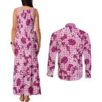 Mokihana Maile Ilima Leis Paniolo Palaka Couples Matching Tank Maxi Dress and Long Sleeve Button Shirt Hawaiian Omaomo Ulaula Spirit LT9 - Polynesian Pride