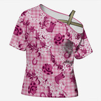 Mokihana Maile Ilima Leis Paniolo Palaka Cross Shoulder Shirt Hawaiian Omaomo Ulaula Spirit LT9 Female Pink - Polynesian Pride